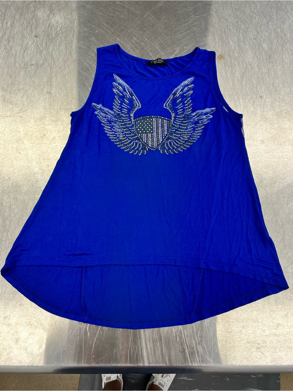 E*go USA Studded Wing Shield Tank Top - Blue Women’s S